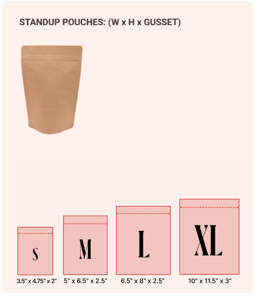 Stand up pouch sizes